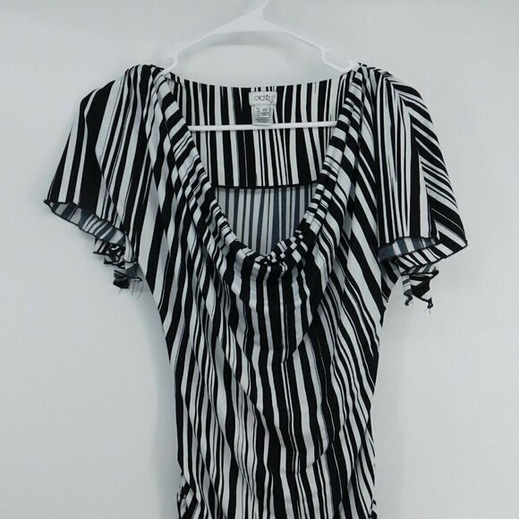Cache Blouse Womens XS Pullover Black White Striped Stretchy Side Drawstrings - Picture 3 of 7